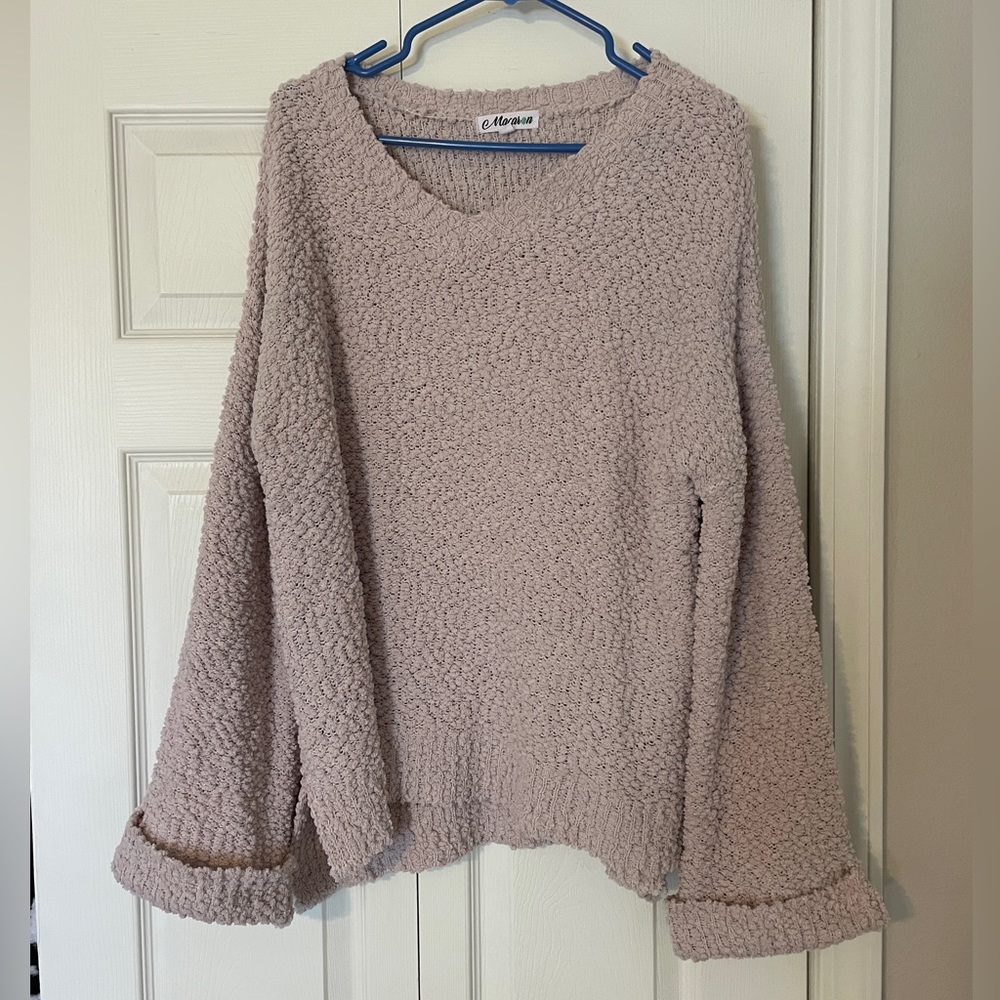 Light Dusty Pink Popcorn Knit Sweater
